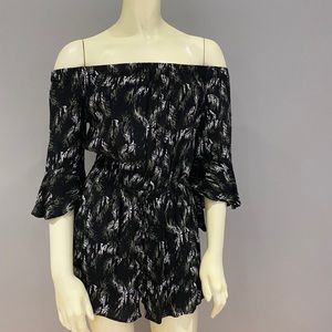 Express Tropical Print Off the Shoulder Romper